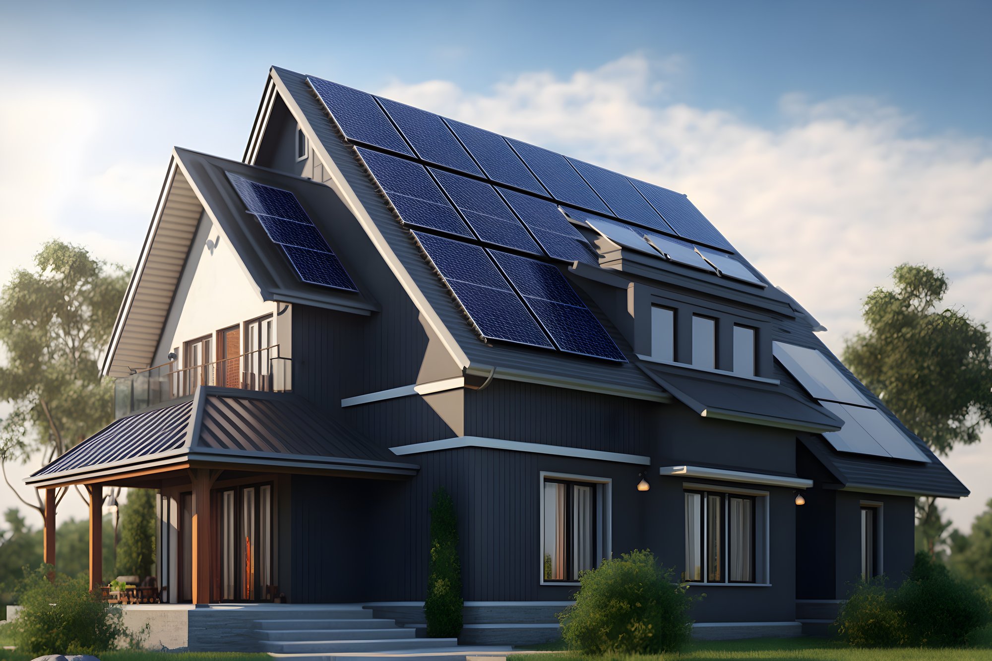 newly-constructed-homes-with-solar-panels-roof-bright-sky-generative-ai